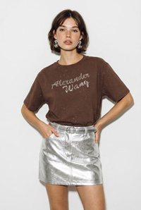 Kadın Simli Taş Yazı Baskılı Bisiklet Yaka Oversize Basic T-Shirt 2244 60286376 - Acı Kahve T-SHİRT modelleri