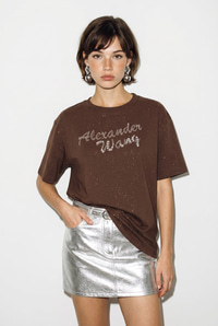 Kadın Simli Taş Yazı Baskılı Bisiklet Yaka Oversize Basic T-Shirt 2244 60286376 - Acı Kahve T-SHİRT modelleri