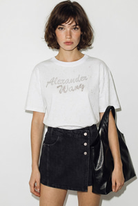Kadın Simli Taş Yazı Baskılı Bisiklet Yaka Oversize Basic T-Shirt 2244 60286376 - Beyaz T-SHİRT modelleri