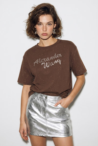 Kadın Simli Taş Yazı Baskılı Bisiklet Yaka Oversize Basic T-Shirt 2244 60286376 - Acı Kahve T-SHİRT modelleri