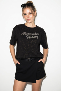 Kadın Simli Taş Yazı Baskılı Bisiklet Yaka Oversize Basic T-Shirt 2244 60286376 - Siyah T-SHİRT modelleri