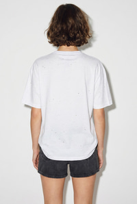 Kadın Simli Taş Yazı Baskılı Bisiklet Yaka Oversize Basic T-Shirt 2244 60286376 - Beyaz T-SHİRT modelleri