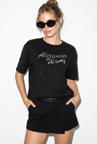 Kadın Simli Taş Yazı Baskılı Bisiklet Yaka Oversize Basic T-Shirt 2244 60286376 - Siyah T-SHİRT modelleri