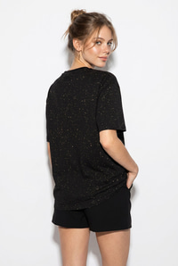 Kadın Simli Taş Yazı Baskılı Bisiklet Yaka Oversize Basic T-Shirt 2244 60286376 - Siyah T-SHİRT modelleri