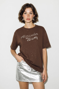 Kadın Simli Taş Yazı Baskılı Bisiklet Yaka Oversize Basic T-Shirt 2244 60286376 - Acı Kahve T-SHİRT modelleri