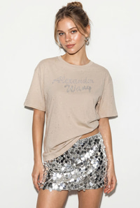 Kadın Simli Taş Yazı Baskılı Bisiklet Yaka Oversize Basic T-Shirt 2244 60286376 - Bej T-SHİRT modelleri