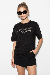 Kadın Simli Taş Yazı Baskılı Bisiklet Yaka Oversize Basic T-Shirt 2244 60286376 - Siyah T-SHİRT modelleri