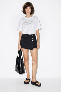 Kadın Simli Taş Yazı Baskılı Bisiklet Yaka Oversize Basic T-Shirt 2244 60286376 - Beyaz T-SHİRT modelleri