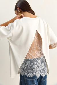 Kadın Sırt Detaylı Dantel Garnili T-Shirt 1073 60286023 - Beyaz T-SHİRT modelleri