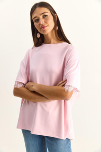 Kadın Sırt Detaylı Dantel Garnili T-Shirt 1073 60286023 - Pembe T-SHİRT modelleri