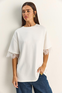 Kadın Sırt Detaylı Dantel Garnili T-Shirt 1073 60286023 - Beyaz T-SHİRT modelleri