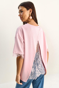 Kadın Sırt Detaylı Dantel Garnili T-Shirt 1073 60286023 - Pembe T-SHİRT modelleri