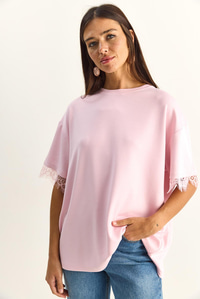 Kadın Sırt Detaylı Dantel Garnili T-Shirt 1073 60286023 - Pembe T-SHİRT modelleri