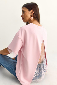 Kadın Sırt Detaylı Dantel Garnili T-Shirt 1073 60286023 - Pembe T-SHİRT modelleri