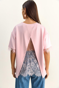 Kadın Sırt Detaylı Dantel Garnili T-Shirt 1073 60286023 - Pembe T-SHİRT modelleri