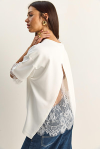 Kadın Sırt Detaylı Dantel Garnili T-Shirt 1073 60286023 - Beyaz T-SHİRT modelleri
