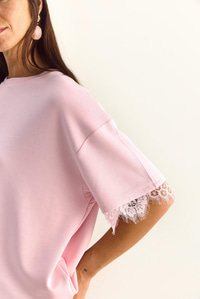 Kadın Sırt Detaylı Dantel Garnili T-Shirt 1073 60286023 - Pembe T-SHİRT modelleri