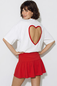 Kadın Sırtı Kalp Dekolteli Oversize Modal T-Shirt 1113 60286328 - Beyaz-Kırmızı T-SHİRT modelleri
