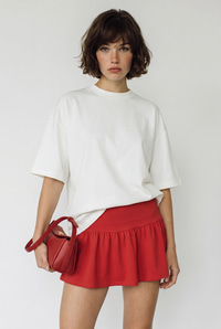 Kadın Sırtı Kalp Dekolteli Oversize Modal T-Shirt 1113 60286328 - Beyaz-Kırmızı T-SHİRT modelleri