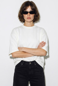 Kadın Sırtı Kalp Dekolteli Oversize Modal T-Shirt 1113 60286328 - Beyaz-Siyah T-SHİRT modelleri