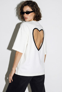 Kadın Sırtı Kalp Dekolteli Oversize Modal T-Shirt 1113 60286328 - Beyaz-Siyah T-SHİRT modelleri