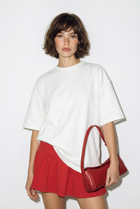 Kadın Sırtı Kalp Dekolteli Oversize Modal T-Shirt 1113 60286328 - Beyaz-Kırmızı T-SHİRT modelleri