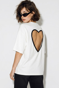 Kadın Sırtı Kalp Dekolteli Oversize Modal T-Shirt 1113 60286328 - Beyaz-Siyah T-SHİRT modelleri