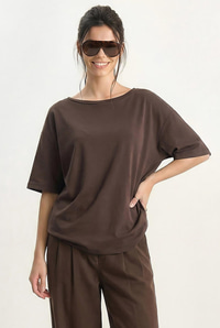 Kadın Sırtı V Dantel Detaylı Scuba Oversize T-Shirt 1050 60283974 - Acı Kahve T-SHİRT modelleri