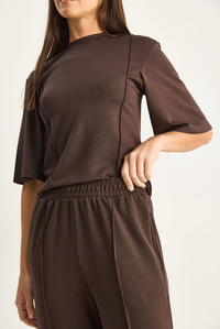 Kadın Soft Touch Nervürlü Yarım Kol T-Shirt Lastikli Bol Paça Pantolon Takım 18000 60286181 - Acı Kahve ALT - ÜST TAKIM modelleri