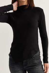 Kadın Soft Touch Yarım Balıkçı Yaka Asimetrik Kesim Bluz 6177 60286619 - Siyah BLUZ modelleri