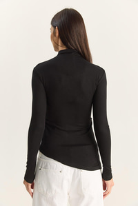 Kadın Soft Touch Yarım Balıkçı Yaka Büzgülü Basic Blüz 1014 60283889 - Siyah BLUZ modelleri