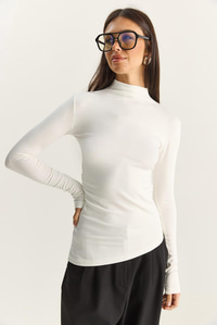 Kadın Soft Touch Yarım Balıkçı Yaka Büzgülü Basic Blüz 1014 60283889 - Beyaz BLUZ modelleri