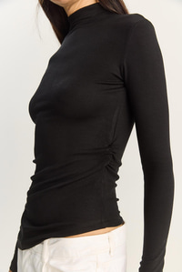 Kadın Soft Touch Yarım Balıkçı Yaka Büzgülü Basic Blüz 1014 60283889 - Siyah BLUZ modelleri