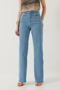 Kadın Straight Wide Yüksek Bel Paçası Kesik Uzun Denim Yıkamalı Pantolon 1077 60261307 - Buz Mavisi PANTOLON modelleri
