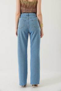 Kadın Straight Wide Yüksek Bel Paçası Kesik Uzun Denim Yıkamalı Pantolon 1077 60261307 - Buz Mavisi PANTOLON modelleri