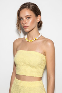 Kadın Straplez Bürümcük Crop Bluz Yüksek Bel Midi Kalem Etek Takım 60286447 - Sarı ALT - ÜST TAKIM modelleri