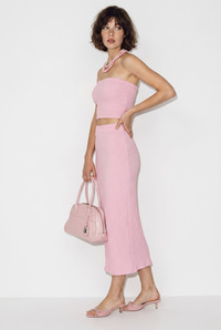 Kadın Straplez Bürümcük Crop Bluz Yüksek Bel Midi Kalem Etek Takım 60286447 - Pembe ALT - ÜST TAKIM modelleri
