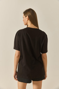Kadın Style Yazılı Taş Baskılı Rahat Kalıp Pamuklu T-Shirt 1610 60283282 - Siyah