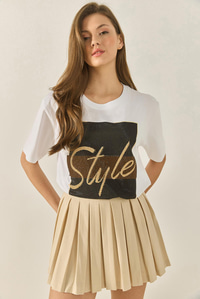 Kadın Style Yazılı Taş Baskılı Rahat Kalıp Pamuklu T-Shirt 1610 60283282 - Beyaz