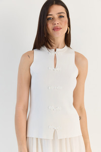 Kadın Süs Düğmeli Triko Peplum Top Bluz 2854 60286537 - Ekru BLUZ modelleri