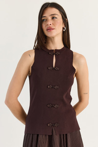 Kadın Süs Düğmeli Triko Peplum Top Bluz 2854 60286537 - Acı Kahve BLUZ modelleri
