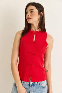 Kadın Süs Düğmeli Triko Peplum Top Bluz 2854 60286537 - Kırmızı BLUZ modelleri