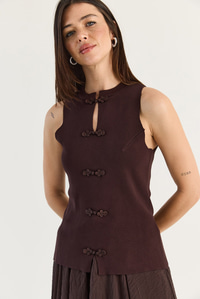 Kadın Süs Düğmeli Triko Peplum Top Bluz 2854 60286537 - Acı Kahve BLUZ modelleri