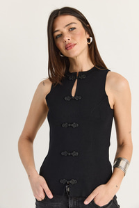 Kadın Süs Düğmeli Triko Peplum Top Bluz 2854 60286537 - Siyah BLUZ modelleri