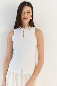 Kadın Süs Düğmeli Triko Peplum Top Bluz 2854 60286537 - Ekru BLUZ modelleri