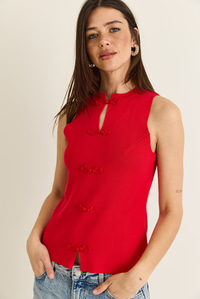Kadın Süs Düğmeli Triko Peplum Top Bluz 2854 60286537 - Kırmızı BLUZ modelleri