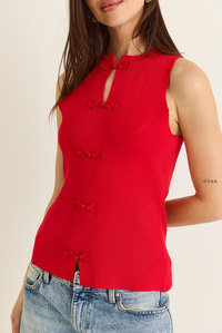 Kadın Süs Düğmeli Triko Peplum Top Bluz 2854 60286537 - Kırmızı BLUZ modelleri