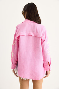 Kadın Süzene Nakış İşlemeli Oversize Müslin Gömlek 2094 60283361 - Pembe