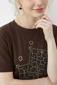 Kadın Taş Baskılı Leopar Desenli Bisiklet Yaka Regular Fit T-Shirt 2209 60283975 - Kahverengi T-SHİRT modelleri