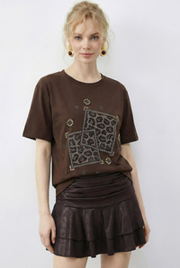 Kadın Taş Baskılı Leopar Desenli Bisiklet Yaka Regular Fit T-Shirt 2209 60283975 - Kahverengi T-SHİRT modelleri